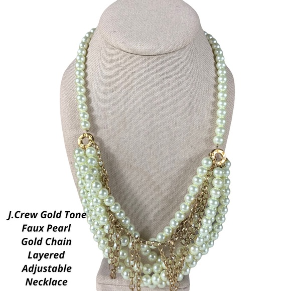 J.Crew Faux Pearl Gold Tone Chain Multiple Strand Double Layered Necklace